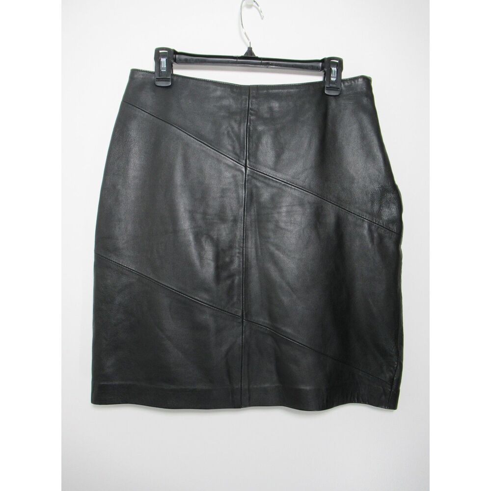 Style & Co Collection Black 100% Leather Mini Skirt Size 10 Vintage Y2K 90's